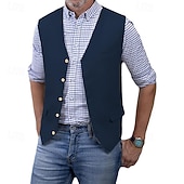 economico Gilet da uomo-Per uomo Gilet Vacanza Feste Affari Moda Casual Primavera Autunno Tasca Bottoni 75% cotone Confortevole Semplice Monopetto Un Bottone Scollo a V Vestibilità regolare Argento Nero Bianco Champagne