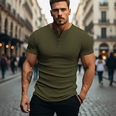  Herren Henley Hemd Muskelshirt Geripptes Strick-T-Shirt T-Shirt Kurze Ärmel Einfach Mode Designer Basic Henley Urlaub Straße Ausgehen Sommer Schwarz Weiß Marineblau Henley T-Shirt