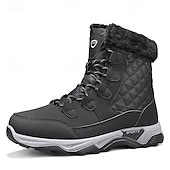 baratos Inverno e botas de neve-Botas de neve masculinas acolchoadas à prova d'água com gola de pele, calçados casuais quentes para caminhada ao ar livre no inverno