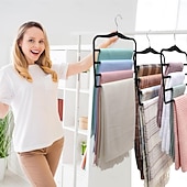abordables Crochets et fixations-Lot de 3 organisateurs de placard et de rangement en velours pour pantalons, cintres, gain de place, organisateur antidérapant à 5 niveaux pour foulards et jeans, essentiels pour dortoirs pour