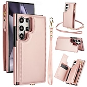 Недорогие Чехлы для Samsung-телефон Кейс для Назначение SSamsung Galaxy S25 S24 S23 S22 Плюс Ультра A16 A55 5G A14 A54 А53 A13 Кейс на заднюю панель с ремешком Откидная подножка Разъем для карты Ретро ТПУ Кожа PU