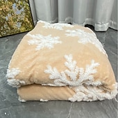 baratos Roupa de Cama de Natal-Cobertor de algodão macio e grosso de camada dupla para outono e inverno, manta de lã sherpa de Natal, colcha com estampa de floco de neve e capa de tatame
