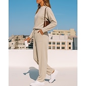 economico Tute da ginnastica-Per donna Tuta da 2 pezzi Felpa pullover Set di tute da ginnastica Coulisse con tasca Tinta unita Completo Abbigliamento Autunno Nero Cachi Allenamento All&#039;aperto Viaggio Vita Alta Leggero Di tendenza