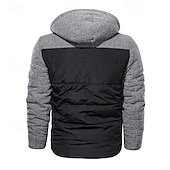 cheap Casual Jackets-Men&#039;s Winter Jacket Fleece Jacket Casual Jacket Vacation Daily Thermal Warm Pocket Fleece Fall Winter Color Block Fashion Streetwear Hooded Regular Black Blue Jacket