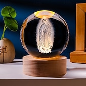 preiswerte Weihnachtsgeschenklichter-3D-Statue der Jungfrau Maria aus Kristall mit Holzsockel, lasergravierte Glaskugelstatue „Unsere Liebe Frau von Guadalupe“, 3D-Kristallkugel, Mutter Maria, christlich-katholische religiöse