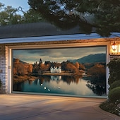 abordables Banners de Garaje y Puerta-Cubierta de puerta de garaje Gran colgante lago 森林 Rústico 3D Escénico Fiesta Al Aire Libre Fondos de disparos Puerta de Entrada Decoración del hogar