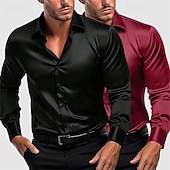 preiswerte Satinhemden für Herren-Herren Hemd Satinhemd Kleidhemd Freizeithemd Knopfhemd Einfach Formell Hochzeit Weiß + Grün Weiss + schwarz Weiß + blau Blau + grün Langarm Revers Frühling &amp; Herbst Ganzjahres Bekleidung