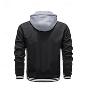 baratos Jaquetas Casuais-Homens jaqueta leve Jaqueta casual Casaco com capuz Férias Diário Respirável Bolsos Primavera Outono Listra Moda Clássico Com Capuz Padrão Preto Verde Tropa Casaco