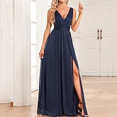 baratos Vestidos de chiffon-Mulheres Vestido Longo Vestido Maxi Vestido de festa Chifon Vestido de chiffon Elegante Moda Moderno Ao ar livre Festa Festa de Noite Normal Tecido Sem Manga Decote V Vermelho Azul Verde Escuro