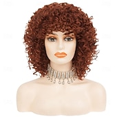 cheap Historical Wigs-Afro Wig Red Curly Short Wigs for Black Women 70s 80s Big Bouncy Fluffy Kinky Curly Synthetic Fiber Hair Wig for Cosplay Halloween Use