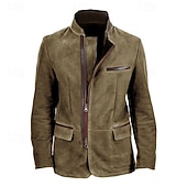 abordables Vestes en Suède Synthétique-Homme Veste en faux suède Blazer en faux suède Veste Décontractée Vacances Quotidien Chaud Avec Poches Automne Hiver Uni Mode Classique Col montant Régulier Kaki Gris Veste