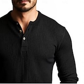 economico T-shirt in maglia a coste-Per uomo Maglietta Maglietta a Maglia a Coste Camicia a Maniche Lunghe Manica Lunga Henley Primavera Autunno Inverno Semplice Testurizzato Striscia di Fossa Moda Designer Essenziale Lavoro a maglia
