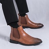 abordables Bottes de Chelsea-Homme Bottes Bottes Chelsea Rétro Marche ancien Quotidien Cuir PU Confortable Bottines Mocassin Noir Marron Printemps Automne Hiver