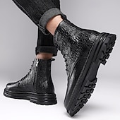 baratos Botas para Homem-Botas de inverno masculinas de cano alto em couro sintético | design com isolamento térmico e sola antiderrapante