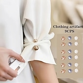 baratos Utensílios para o Lar-9 broches anti-exposição em 3 cores, prendedores de cintura, fechos para roupas, alfinetes de segurança decorativos versáteis para vestidos, blusas e acessórios de moda
