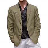お買い得  メンズグラフィックジャケット＆コート-男性用 プリント ペンギン コットンスーツジャケット スーツコート ブレザー カジュアル アウトドア 日常着 複数のポケット 3つボタンのストライプ裏地付きスーツジャケット 秋 冬 ノッチドラペル 長袖 カーキ色 アーミーグリーン