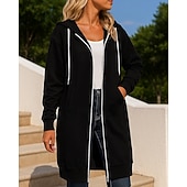 baratos Jaquetas de corrida-Mulheres Cor Sólida Moletom com zíper Moletom longo com capuz Outono Com Cordão Com bolsos Manga Longa Roupa Esportiva Exterior Viagem Esportivo Preto Branco Vermelho Roupa de esporte Roupas