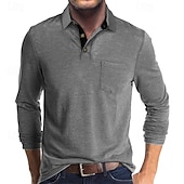 preiswerte Klassisches Poloshirt für Herren-Herren Golfshirt Golf Poloshirts Arbeit Lässig Revers Langarm Basic Modern Einfach Tasche Knöpfe Frühling Herbst Normale Passform Schwarz Weiß Marineblau Dunkelgrün Khaki Armeegrün Golfshirt