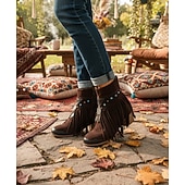 levne Cowboy &amp; Western Boots-dámské boho třásňové kotníkové boty s kouzlem lapače snů, ideální na festivalové nošení i běžné outfity