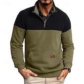 baratos Suéteres básicos-Homens Moletom Moletom Waffle Moletom com capuz Estacionar Moletom com zíper Verde Tropa Vinho Azul Real Marron Cáqui Colarinho Clerical Tecido Patchwork Desportos e Ar livre Casual Diário Roupa de