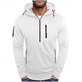 economico felpe con cappuccio da uomo di base-Per uomo Felpa con cappuccio Felpa con cappuccio e zip corta Nero Bianco Blu marino Cachi Grigio chiaro Con Cappuccio Semplice Tasca Zip a un quarto Sport &amp; Outdoor Quotidiano Ferie Poliestere