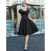 abordables Dresses-1950s Retro Vintage Midi Dress Swing Dress Flare Dress Solid Color Fit &amp; Flare V Neck Fancy Dress Women's Halloween Carnival Valentine's Day Casual Homecoming Retro Theme Party Adults' Dress Spring