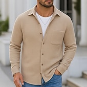 economico camicia da uomo con bottoni-Per uomo Camicia Camicia a nido d&#039;ape Camicia Estiva Camicia casual Camicia con Bottoni Nero Borgogna Blu Verde Kaki Manica Lunga Semplice Testurizzato Bavero Vacanza Casuale Tasca Abbigliamento Moda