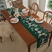 abordables Cuisine de noël-Chemin de table de Noël décoration de table jacquard en chenille décor de table à manger de Noël avec pendentif décor de table festif pour Noël