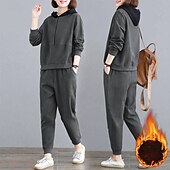 economico Tute da ginnastica-Per donna Felpe con cappuccio da salotto Tute in pile con tasca Tinta unita Completo Abbigliamento Autunno &amp; Inverno Nero Rosso Palestra All&#039;aperto Corsa Antivento Caldo Manica Lunga Sport
