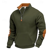 baratos Suéteres básicos-Homens Moletom Moletom com capuz Estacionar Moletom com zíper Preto Verde Tropa Azul Marinha Camelo Cinza Claro Colarinho Clerical Tecido Patchwork Bolsos Bloco de cor Desportos e Ar livre Casual
