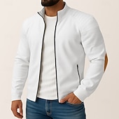 preiswerte Lässige Jacken-Herren Outdoorjacke Hemdjacke Formell Heim Tasche Minimalistisch Frühling Herbst Einfarbig Aktiv Neutral Hemdkragen Regulär Schwarz Weiß Marineblau Blau Jacken