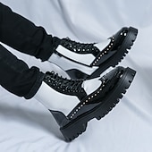 abordables Bottines-Bottes montantes punk en cuir verni PU pour homme | Détails cloutés et semelle épaisse pour un style urbain
