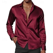 preiswerte Satinhemden für Herren-Herren Hemd Satinhemd Kleidhemd Freizeithemd Knopfhemd Hemden zum Herausstecken Einfach Formell Hochzeit Schwarz Weiß Wein Grün Langarm Revers Frühling &amp; Herbst Ganzjahres Bekleidung Rein