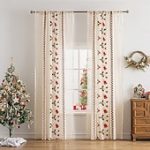 billiga Julkök-Julbroderade utskurna gardiner, julgardiner för vardagsrum och sovrum, färdiga i europeisk-amerikansk stil