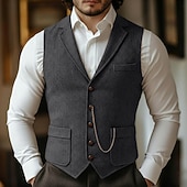 levne Obleky pro volný čas-Pánské Kamizelka Denní Vinobraní Podzim zima Polyester Pevná barva Jednořadé Blejzr Tmavě šedá Námořnická modř Hnědá