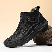 baratos Botas de cano curto-Botas masculinas de couro sintético genuíno marrom para caminhadas ao ar livre com sola antiderrapante – calçado casual para viagem e aventura