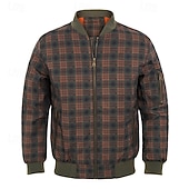 economico Giubbotti Casual-Per uomo Giubbotto bomber Giacca Casual Vacanza Quotidiano Caldo Tasca Autunno Inverno Plaid Moda Classico Collo alla coreana Regolare Verde scuro Verde militare Giacca
