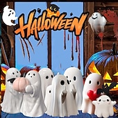 levne Halloweenové závěsné a stolní dekorace-halloween roztomilá figurka ducha - prostředníček strašidelná socha ducha z pryskyřice, roztomilá dekorace ducha pro halloweenskou výzdobu, verandu a vnitřní strašidelné bytové dekorace 10x10x10cm