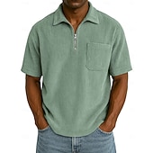 abordables Polo classique pour homme-Homme Polo à fermeture éclair Texturé Occasionnel Fête Revers Zip quart Manche Courte Mode Basique Uni Texturé Quart de zip Chaud Été Printemps Coupe régulière Marron foncé Violet Kaki Polo
