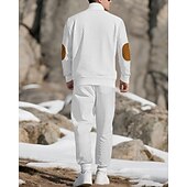 cheap Basic Tracksuits-Men&#039;s Sweatshirt Tracksuit Outfit Set Stand Collar Outdoor Daily Sports Jacquard Drawstring Button Up Color Block Wine Red Black White Polyester Activewear Fashion Streetwear Spring