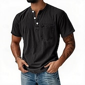 levne Ležérní tričko Henley-Pánské Tričko Henley Tričko Tričko Krátký rukáv Retro Na běžné nošení Ležérní Léto Jaro Podzim Černá Růžová Světle modrá Fialová Světle šedá Henley Tričko Henley