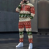 abordables Traje de Papá Noel-Navidad Hombre Cada Copos de nieve 2 piezas Conjuntos de sudaderas 3D Chándal Sudadera con capucha Manga Larga Pantalones largos Con Capucha Casual / Diario Ropa Deportiva Diario Festivos Impresión 3D