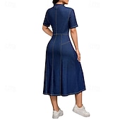 ieftine Rochii Denim-Pentru femei Rochii Midi Rochii din denim Rochii Tip Cămașă Rochie casual Modă Modern În aer liber Zilnic Ieșire Fit regulat Simplu Manșon scurt Guler Cămașă Albastru Închis Primăvară Toamnă