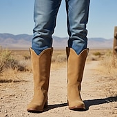 preiswerte Cowboy &amp; Western Stiefel-Herren Western-Cowboystiefel aus braunem Wildleder mit Zuglaschen und klassischen Nähten – halbhohe Stiefel im Vintage-Stil