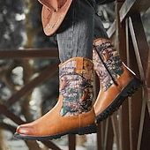 levne Cowboy &amp; Western Boots-Pánské kovbojské westernové boty s maskáčovým potiskem – odolné jezdecké boty z umělé kůže do poloviny lýtek pro outdoor, rodeo a běžné nošení