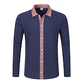 preiswerte Herrenhemd zum Knöpfen-Herren Hemd Sommerhemd Freizeithemd Strandhemd Knopfhemd Schwarz Weiß Marineblau Kaki Leicht Blau Langarm Argyle Revers Urlaub Hawaiianisch Patchwork Bekleidung Leinen Mode Lässig Bequem