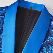  Муж. Пиджак Шалевый Для вечеринки Клетчатый Blazer Черный Серебряный Розовый Приталенный крой Однобортный с 1 пуговицей