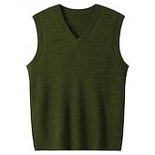 cheap Men&#039;s Sweater Vest-Men&#039;s Sweater Vest Dress Sweater Pullover Sweater Jumper Vest Knit Sweater Ribbed Knit Regular Tops Knitted Plain V Neck Fashion Casual Vacation Daily Wear Clothing Apparel Fall Winter Black Green S
