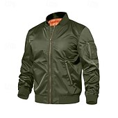 economico giacca sportiva-Per uomo Giubbotto bomber Giacca Casual Vacanza Quotidiano Traspirante Tasca Primavera Autunno Semplice Moda Classico Collo alla coreana Regolare Nero Verde militare Giacca
