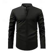 economico camicie da uomo no stiro-Per uomo Camicia Camicia elegante Camicia non stiro Camicia con colletto alla coreana Semplice Affari Quotidiano Nero Bianco Giallo Vino Manica Lunga Collo alla coreana Estate Primavera Abbigliamento